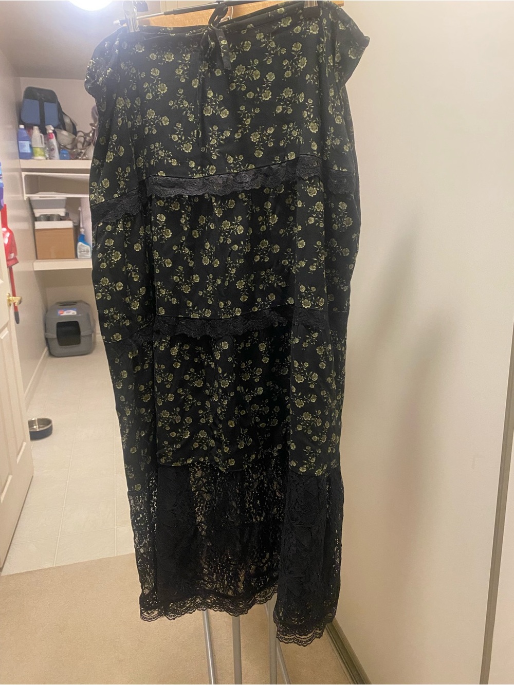 Goth inspired Black Floral maxi Lace Tiered Skirt